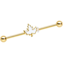 Load image into Gallery viewer, 14G Gold Tone Autumn White Maple Leaf Industrial Barbell 38mm