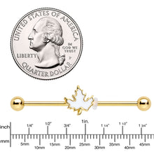 Load image into Gallery viewer, 14G Gold Tone Autumn White Maple Leaf Industrial Barbell 38mm