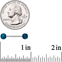 Load image into Gallery viewer, 14G 9/16 Matte Blue Zebra Stripe Barbell Nipple Ring Set