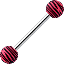 Load image into Gallery viewer, Matte Pink Zebra Stripe Barbell Tongue Ring
