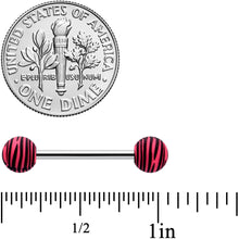 Load image into Gallery viewer, Matte Pink Zebra Stripe Barbell Tongue Ring