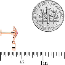 Load image into Gallery viewer, 16G 1/4 Clear Pink Gem Rose Gold Tone Cross Dangle Labret Tragus