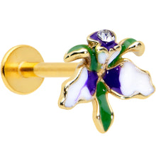 Load image into Gallery viewer, 16G 5/16 Clear Gem Gold Tone Iris Flower Labret Monroe Tragus