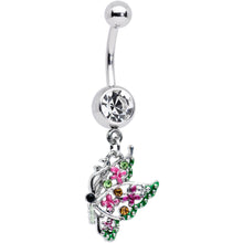 Load image into Gallery viewer, Clear Pink Gem Openwork Butterfly Wings Dangle Belly Ring