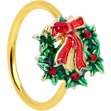 Load image into Gallery viewer, 20G 5/16 Gold Tone Festive Bow Wreath Christmas Nose Hoop