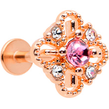 Load image into Gallery viewer, 16G 5/16 Pink Gem Rose Gold Tone Cross Rhombus Labret Tragus