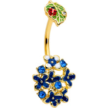 Load image into Gallery viewer, Clear Blue Gem Gold Tone Leaf Ladybug Flower Double Mount Belly Ring