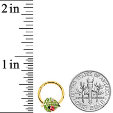 Load image into Gallery viewer, 16G 3/8 Clear Gem Gold Tone Leafy Ladybug Hinged Segment Ring