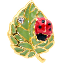 Load image into Gallery viewer, Clear Gem Gold Tone Leafy Ladybug Barbell Tongue Ring