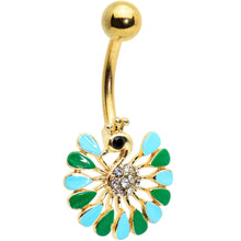 Load image into Gallery viewer, Clear Black Gem Gold Tone Pretty Peacock Belly Ring
