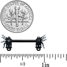 Load image into Gallery viewer, 14G 1/2 Clear Gem Black Skull Spider Halloween Nipple Ring Set