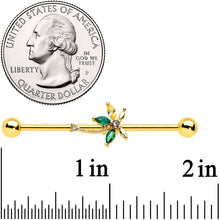 Load image into Gallery viewer, 14G Clear Green Gem Gold Tone Palm Tree Industrial Barbell 38mm
