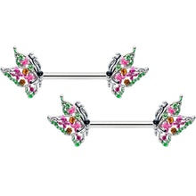 Load image into Gallery viewer, 14G 1/2 Pink Gem Openwork Butterfly Barbell Nipple Ring Set