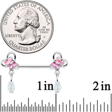 Load image into Gallery viewer, 14G 9/16 Heart Pink Butterfly Dangle Barbell Nipple Ring Set