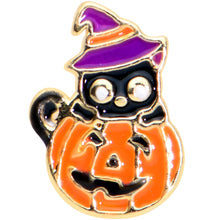 Load image into Gallery viewer, 16G 1/4 Gold Tone Pumpkin Black Cat Halloween Cartilage Tragus