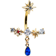 Load image into Gallery viewer, Blue Gem Gold Tone Snowflake Star Christmas Drop Dangle Belly Ring