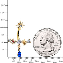 Load image into Gallery viewer, Blue Gem Gold Tone Snowflake Star Christmas Drop Dangle Belly Ring