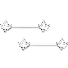 Load image into Gallery viewer, 14G 9/16 Autumn White Maple Leaf Barbell Nipple Ring Set