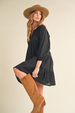 Load image into Gallery viewer, New Summer Notched Balloon Sleeve Tiered Mini Dress For Women – Trendy, Chic, and Playful with Stylish Detailing