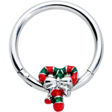 Load image into Gallery viewer, 16G 3/8 Pair of Christmas Candy Canes Hinged Segment Ring