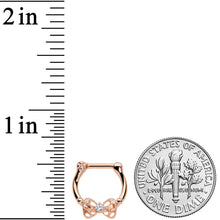 Load image into Gallery viewer, 16G 3/8 Clear CZ Gem Rose Gold Hue Openwork Bow Cartilage Clicker
