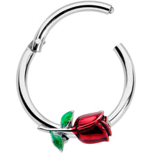 Load image into Gallery viewer, 16G 3/8 Red Rose Flower Valentines Day Hinged Segment Ring