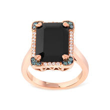 Load image into Gallery viewer, 14K Rose Gold 15x10 MM Emerald-Cut Black Onyx and 1/5 Cttw Blue and White Diamond Halo Cocktail Ring (G-H Color, SI1-SI2 Clarity)- Size 7