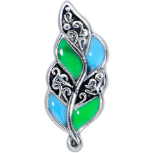Load image into Gallery viewer, Filigree Blue Green Leaves Barbell Tongue Ring