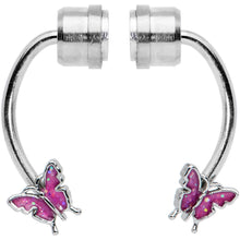 Load image into Gallery viewer, Pink Butterfly Ends Non Pierced Magnetic Clip On Fake Septum Ring