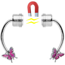 Load image into Gallery viewer, Pink Butterfly Ends Non Pierced Magnetic Clip On Fake Septum Ring