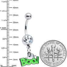 Load image into Gallery viewer, Clear Gem Green Boo Ghost Halloween Dangle Belly Ring