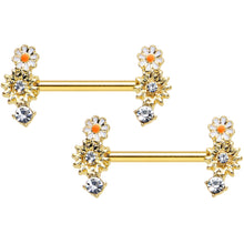 Load image into Gallery viewer, 14G 1/2 Clear Gem Gold Tone Sunny Day Daisy Nipple Ring Set