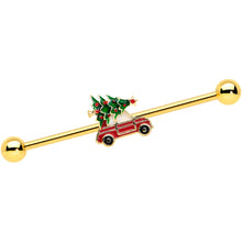 Load image into Gallery viewer, 14G Gold Tone Buggy Christmas Tree Industrial Barbell 38mm