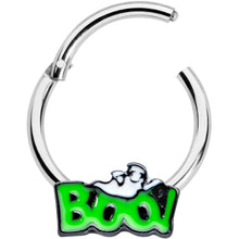 Load image into Gallery viewer, 16G 3/8 Green Boo Smile Ghost Halloween Hinged Segment Ring