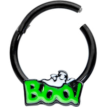 Load image into Gallery viewer, 16G 3/8 Black Green Boo Smile Ghost Halloween Hinged Segment Ring