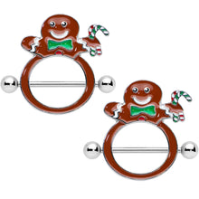 Load image into Gallery viewer, 14G 11/16 Festive Gingerbread Man Christmas Nipple Shield Set
