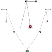 Load image into Gallery viewer, 14G 9/16 White Orb Santa Hat Christmas Barbell Nipple Chain Set