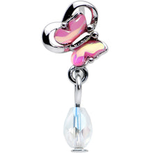 Load image into Gallery viewer, 20G 5/16 Heart Pink Butterfly Clear Dangle Nose Hoop