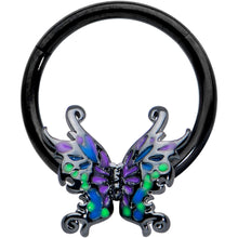 Load image into Gallery viewer, 16G 3/8 Black Fantasy Faerie Wings Hinged Segment Ring