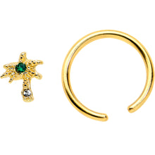 Load image into Gallery viewer, 16G 3/8 Green Gem Gold Tone Texture Palm Tree BCR Captive Ring