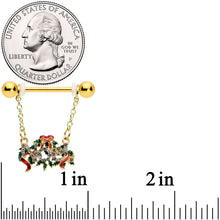 Load image into Gallery viewer, 14G 9/16 Clear Gem Gold Tone Garland Christmas Nipple Ring Set