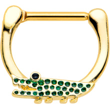 Load image into Gallery viewer, 16G 5/16 Gold Tone Green Hungry Alligator Cartilage Clicker