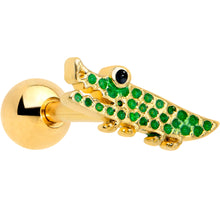 Load image into Gallery viewer, 16G 1/4 Gold Tone Green Hungry Alligator Cartilage Tragus Earring