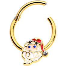 Load image into Gallery viewer, 16G 3/8 Clear Gem Gold Tone Santa Christmas Hinged Segment Ring