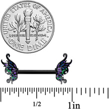 Load image into Gallery viewer, 14G 1/2 Black Faerie Wings Fantasy Barbell Nipple Ring Set