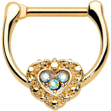 Load image into Gallery viewer, 16G 5/16 Aurora Gem Gold Tone Baroque Heart Cartilage Clicker