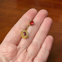 Load image into Gallery viewer, Clear Pink Gem Gold Tone Open Lace Love Double Mount Belly Ring
