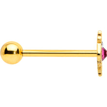 Load image into Gallery viewer, Pink Clear Gem Gold Tone Lace Love Barbell Tongue Ring