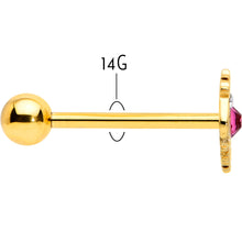 Load image into Gallery viewer, Pink Clear Gem Gold Tone Lace Love Barbell Tongue Ring