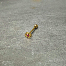 Load image into Gallery viewer, Pink Clear Gem Gold Tone Lace Love Barbell Tongue Ring
